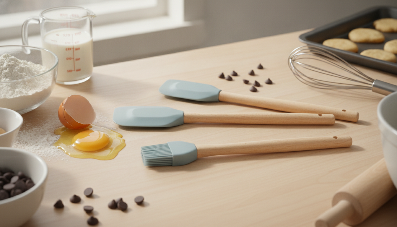 3-Piece Wooden Handle Silicone Spatula Set for Baking