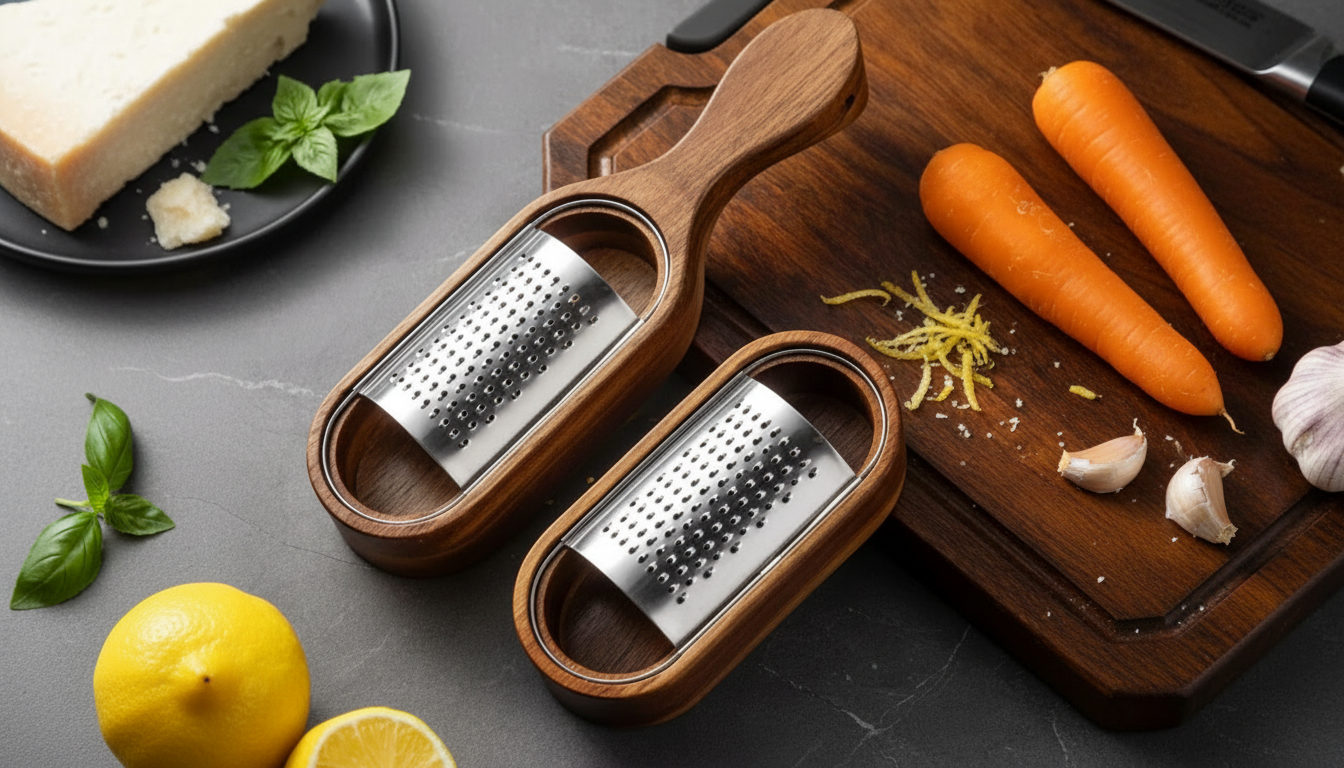 Acacia Wood Cheese Grater: Steel Blade + Catch Box
