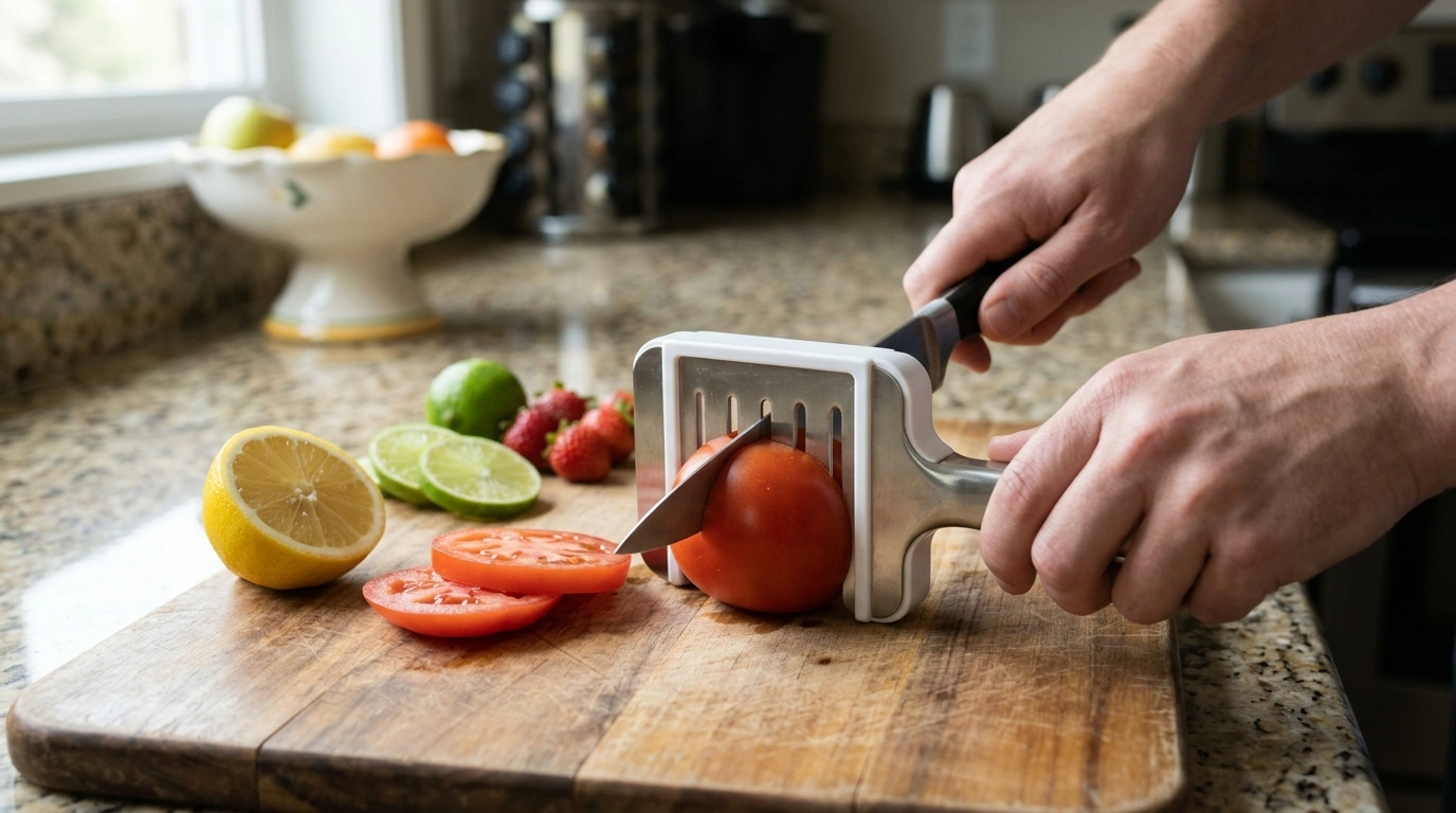 Handheld Slicer Clamp for Even Tomato & Lemon Slices