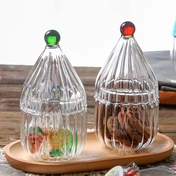Striped-Lid Glass Candy Jar for Countertop Storage