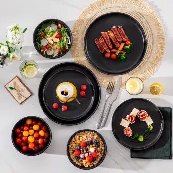 36-Piece Black Reactive Glaze Set: Microwave & Oven Safe
