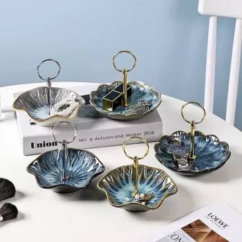 Sunflower & Lotus Leaf Ceramic Tray for Jewelry or Snacks